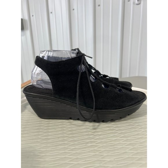 Skechers Parallel Lace-Up Sandal Womens 10 Peep Toe Black Suede Leather - Picture 3 of 10